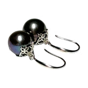 Round 10.5mm Edison Natural Purple Black Blue Pearl Dangle Earrings