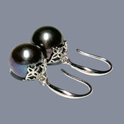 Round 10.5mm Edison Natural Purple Black Blue Pearl Dangle Earrings