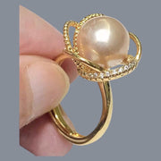 9.5 - 10mm Peach Gold Pink Edison Cultured Round Pearl Ring Size 6-7