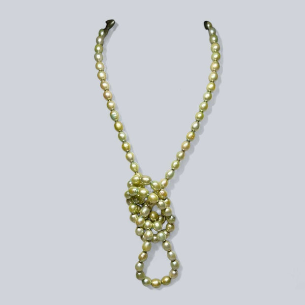 Oval 7 x 9mm Champagne Green Cultured Pearl 33" Necklace