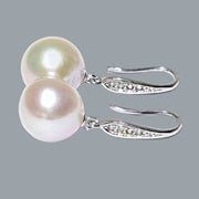 Round White Pinkish 11.5- 11.7mm Edison Cultured Pearl Dangle Earrings