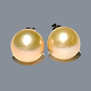 Classic Mirror Luster 11mm Peach Pink Round Edison Pearl Stud Earrings