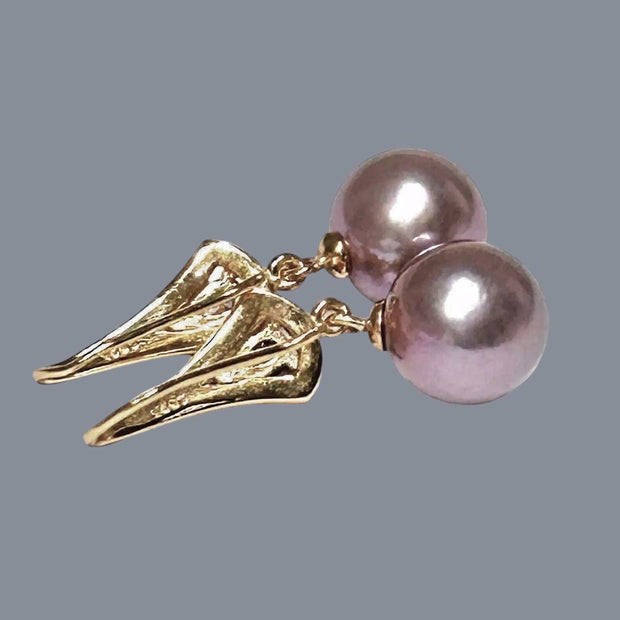 Fantastic 10 - 10.5mm Purple Lavender Pink Edison Pearl Dangle Earrings