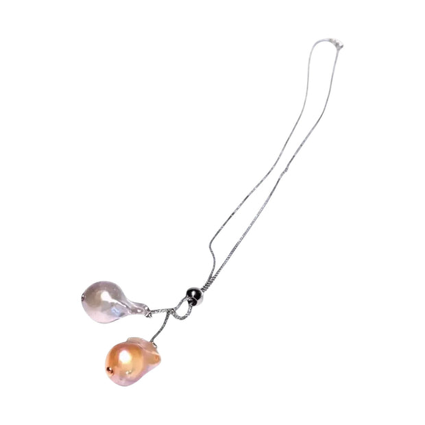 Baroque 14.8-20mm Peach Silver Gray Keshi Double Pearls 16-20" Necklace