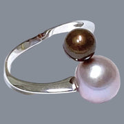 Trendy Round 7 & 9.5mm Edison Purple Brown Cultured Double Pearls Ring