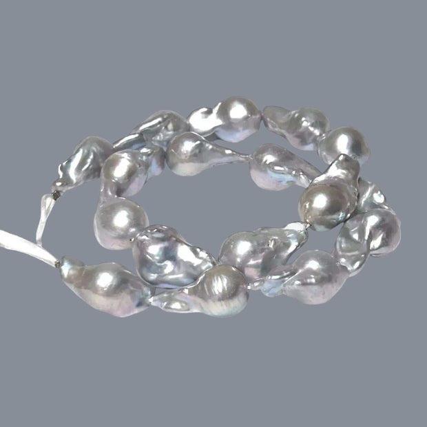 5A Baroque 14 - 25mm Silver Gray Blue Pinkish Keshi Pearl 16" Strand