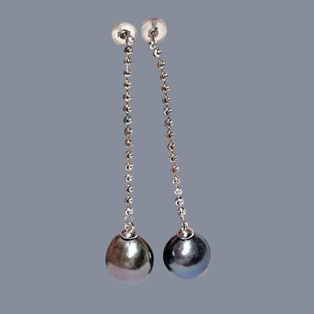 Unique 11.2mm Purple Black Blue Edison Round Pearl Dangle Earrings