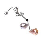 Baroque 14.8-20mm Peach Silver Gray Keshi Double Pearls 16-20" Necklace