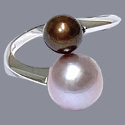 Trendy Round 7 & 9.5mm Edison Purple Brown Cultured Double Pearls Ring