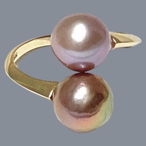 Round 9 - 9.5mm Edison Purple Rose Double Cultured Pearls Ring Size 8