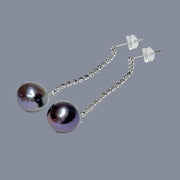 Unique 11.2mm Purple Black Blue Edison Round Pearl Dangle Earrings