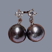 Gorgeous 10.4mm Edison Peacock Black Pink Round Pearl Dangle Earrings