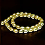 Smooth Oval 7 x 8.5mm Champagne Green Cultured FW Pearl 16" Strand