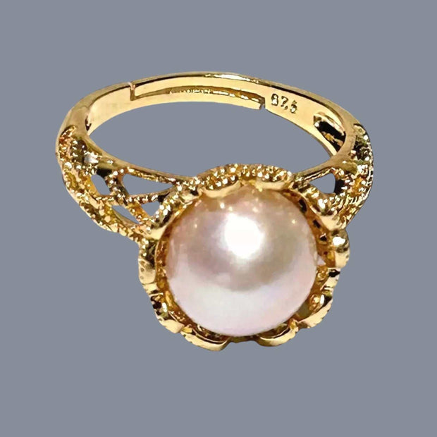 Exquisite 10.3mm Purple Pink Edison Round Cultured Pearl Ring Size 7