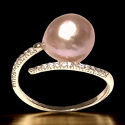 Solitaire 9 x 10mm Peach Pink Gold Oval Keshi Cultured Pearl Ring Size 6