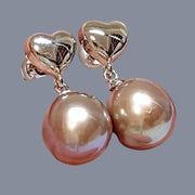 Fantastic 10 - 10.5mm Edison Bronze Purple Round Pearl Dangle Earrings