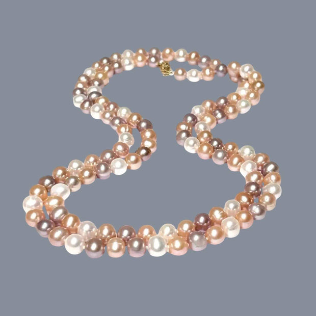 Round 6.5 - 7mm Freshwater Natural Multi-Color Pearl 33" Necklace