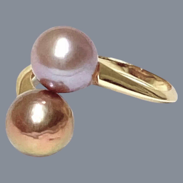 Round 9 - 9.5mm Edison Purple Rose Double Cultured Pearls Ring Size 8