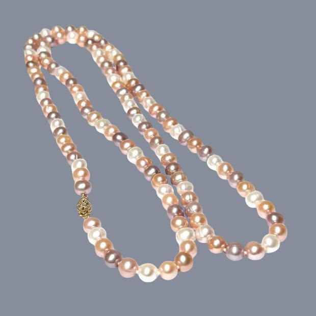 Round 6.5 - 7mm Freshwater Natural Multi-Color Pearl 33" Necklace