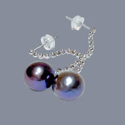 Unique 11.2mm Purple Black Blue Edison Round Pearl Dangle Earrings