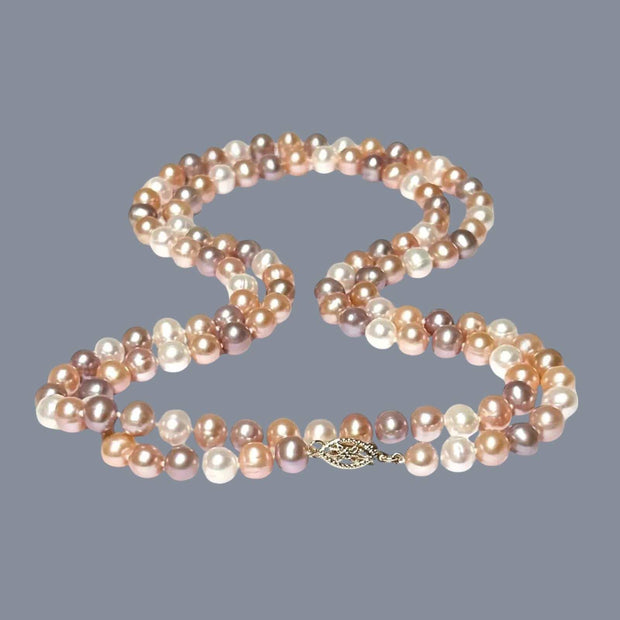 Round 6.5 - 7mm Freshwater Natural Multi-Color Pearl 33" Necklace