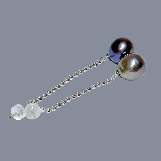 Unique 11.2mm Purple Black Blue Edison Round Pearl Dangle Earrings