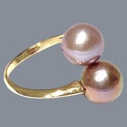 Round 9 - 9.5mm Edison Purple Rose Double Cultured Pearls Ring Size 8