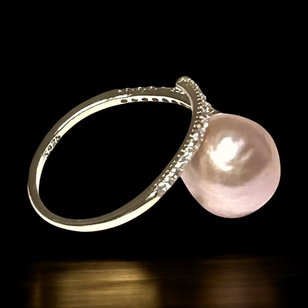 Solitaire 9 x 10mm Peach Pink Gold Oval Keshi Cultured Pearl Ring Size 6