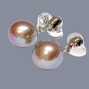 Fantastic 10 - 10.5mm Edison Bronze Purple Round Pearl Dangle Earrings