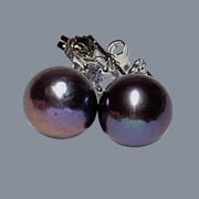 Gorgeous 10.4mm Edison Peacock Black Pink Round Pearl Dangle Earrings