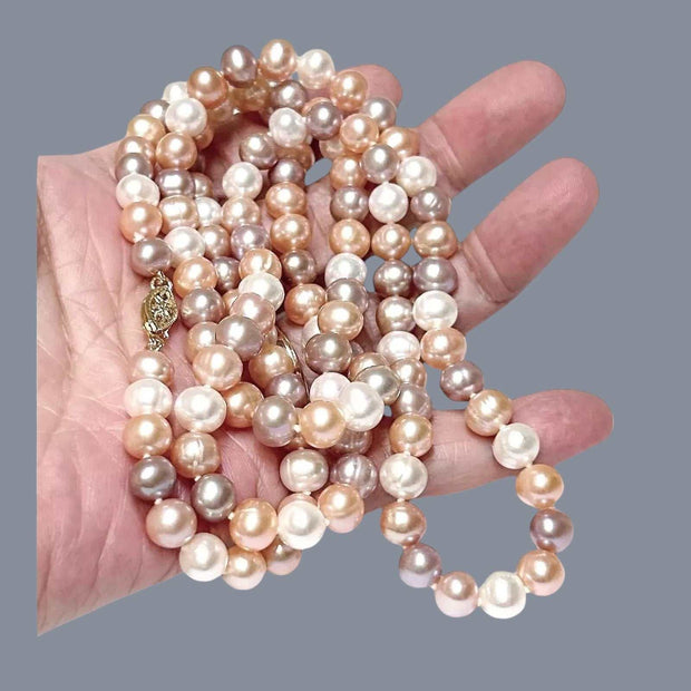 Round 6.5 - 7mm Freshwater Natural Multi-Color Pearl 33" Necklace