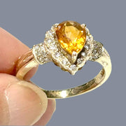 Natural 2.1 Carat 6.5 x 8.5mm Citrine Yellow Pear Shape Ring Size 7