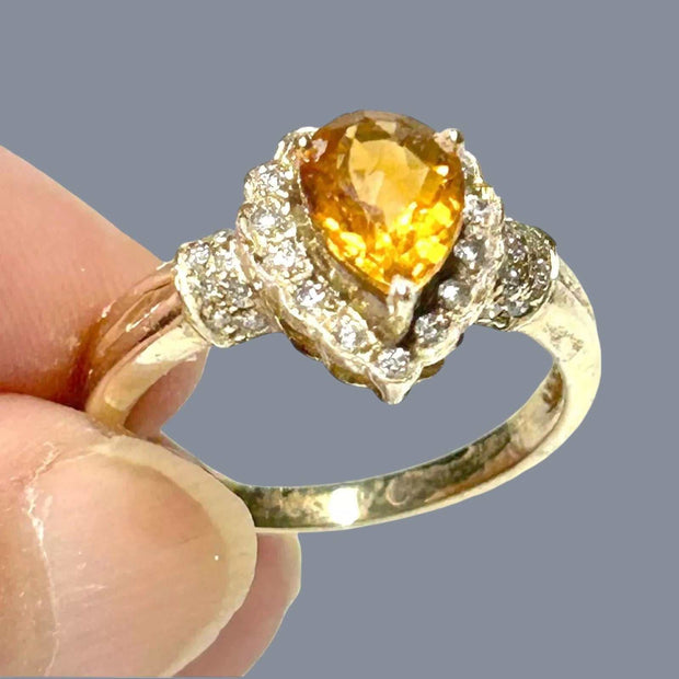 Natural 2.1 Carat 6.5 x 8.5mm Citrine Yellow Pear Shape Ring Size 7