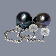 Unique 11.2mm Purple Black Blue Edison Round Pearl Dangle Earrings