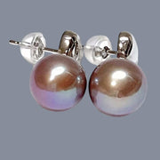 Fantastic 10 - 10.5mm Edison Bronze Purple Round Pearl Dangle Earrings