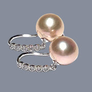 Genuine 10.6mm Peach Rose Pink Round Edison Cultured Pearl Earrings