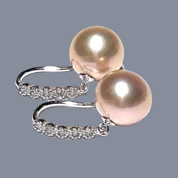 Genuine 10.6mm Peach Rose Pink Round Edison Cultured Pearl Earrings