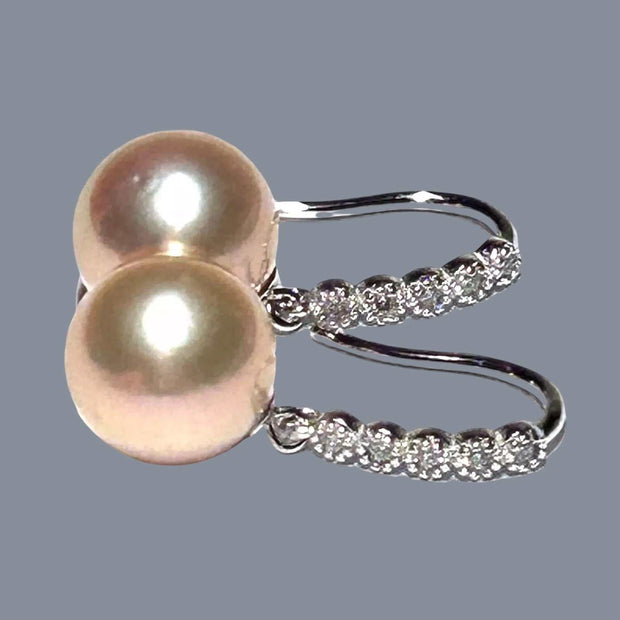 Genuine 10.6mm Peach Rose Pink Round Edison Cultured Pearl Earrings