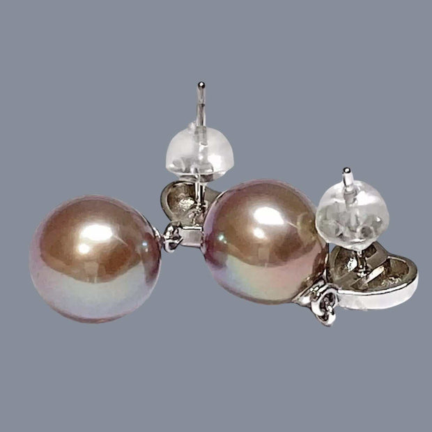 Fantastic 10 - 10.5mm Edison Bronze Purple Round Pearl Dangle Earrings