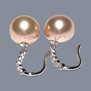 Genuine 10.6mm Peach Rose Pink Round Edison Cultured Pearl Earrings