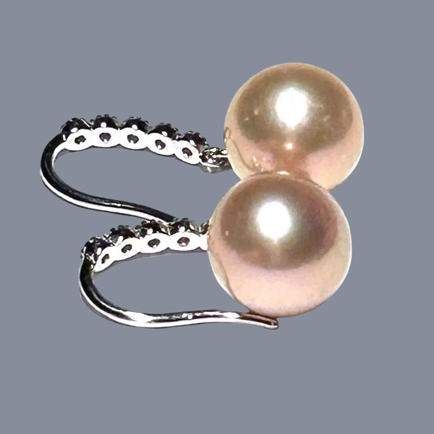 Genuine 10.6mm Peach Rose Pink Round Edison Cultured Pearl Earrings