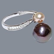 Double 5.3 & 10mm Edison Purple Black Pink Pearls Ring Size 8