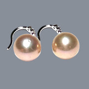 Genuine 10.6mm Peach Rose Pink Round Edison Cultured Pearl Earrings