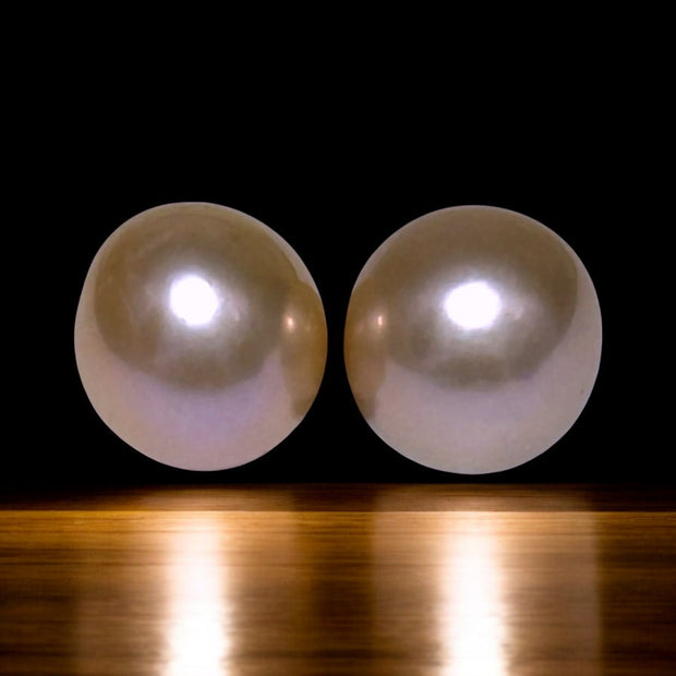 A Pair Massive 11.9 x 12.2mm Keshi Natural Purple Pink Loose Pearls