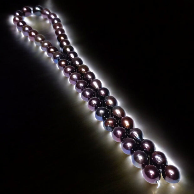 Oval 8 x 9.5mm Purple Blue Rainbow Cultured Pearl 16" Strand