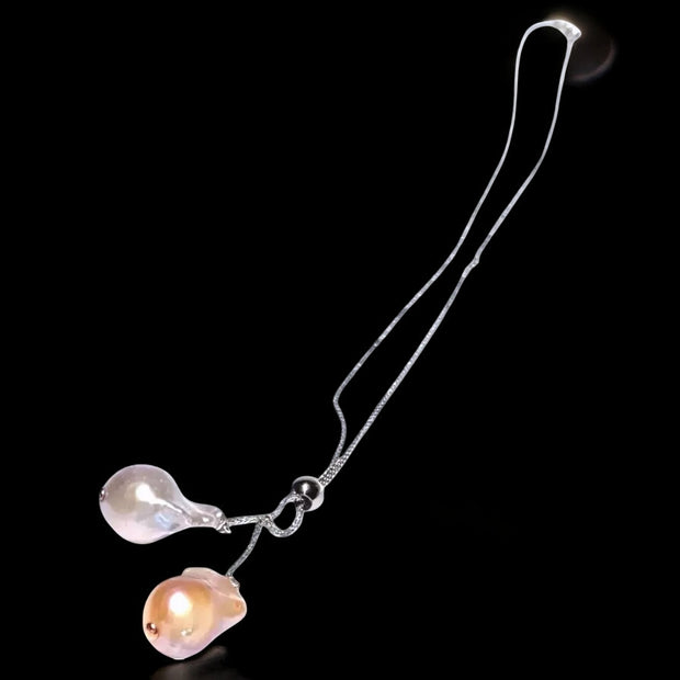 Giant 14.8 x 20mm Peach Silver Gray Keshi Double Pearls 16-20" Necklace