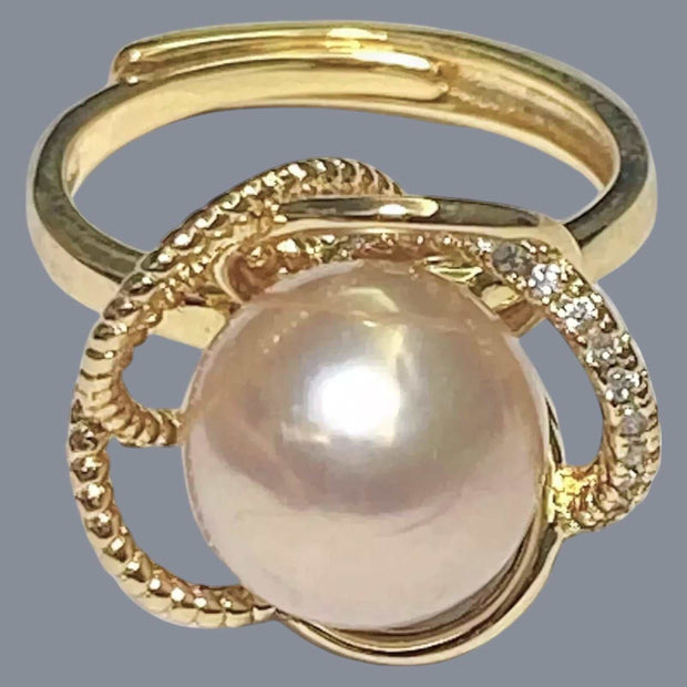 9.5 - 10mm Peach Gold Pink Edison Cultured Round Pearl Ring Size 6-7