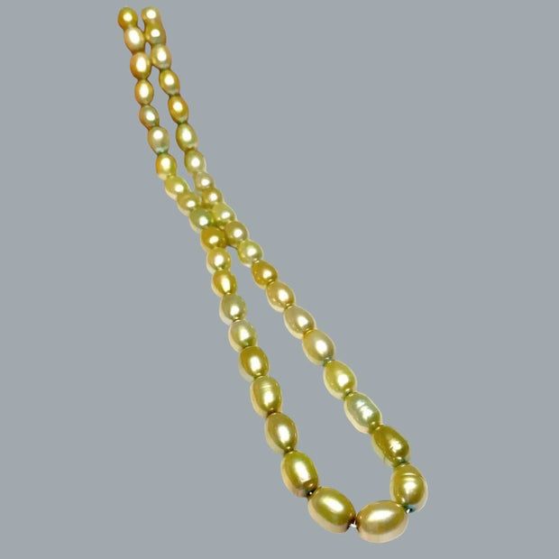 Smooth Oval 7 x 8.5mm Champagne Green Cultured FW Pearl 16" Strand