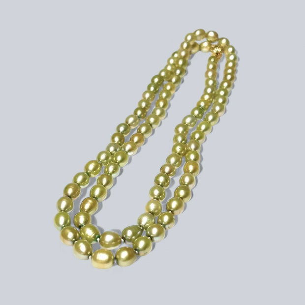 Oval 7 x 9mm Champagne Green Cultured Pearl 33" Necklace