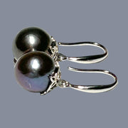 Round 10.5mm Edison Natural Purple Black Blue Pearl Dangle Earrings